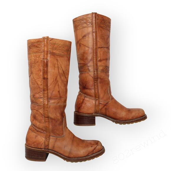 8.5 Frye Campus Stitching Horse Cowboy Boots Saddle Knee-High LugSole Western - Picture 3 of 16